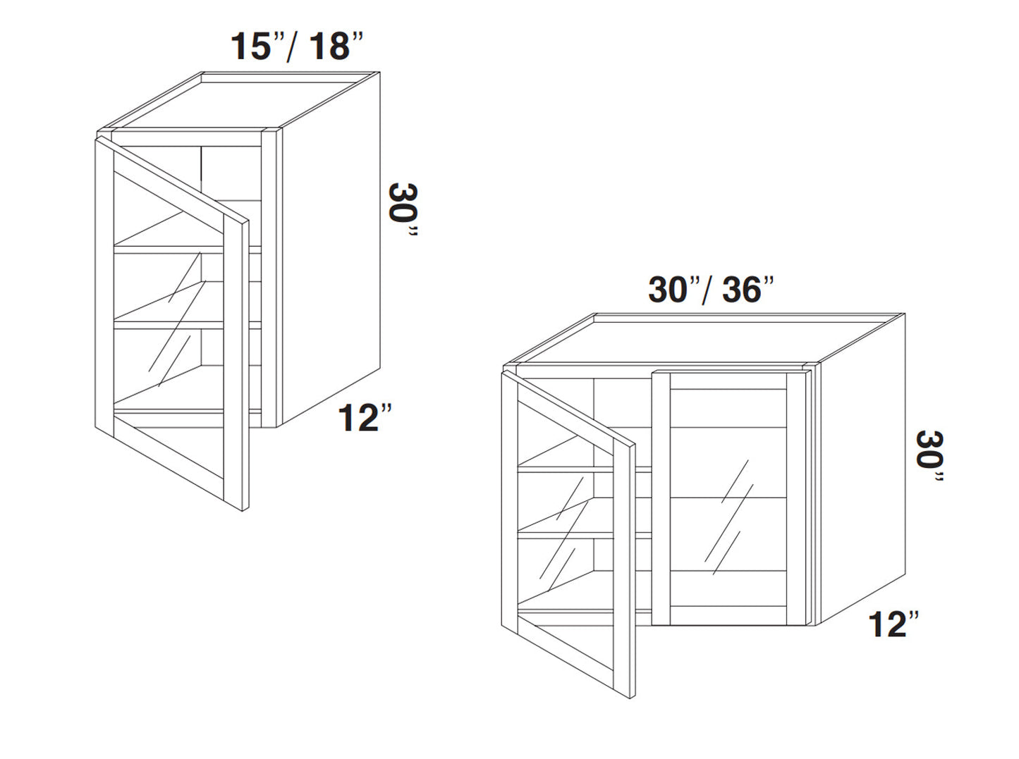 White Shaker Wall Cabinets With Glass - 30" Tall