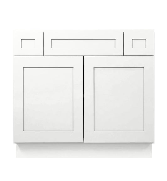 White Shaker Vanity Sink Base 36"-48" Wide With Two Drawers on Top