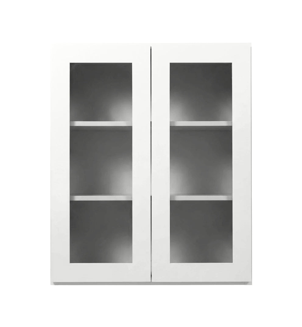 White Shaker Wall Cabinets With Glass - 36" Tall