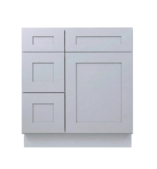 Gray Shaker Vanity Sink Base 30"-36" Wide With Three Drawers On Side