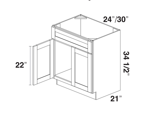 White Slim Shaker Vanity Sink Base Cabinet