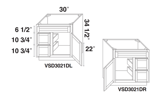 White Shaker Vanity Sink Base 30" with Two Drawers