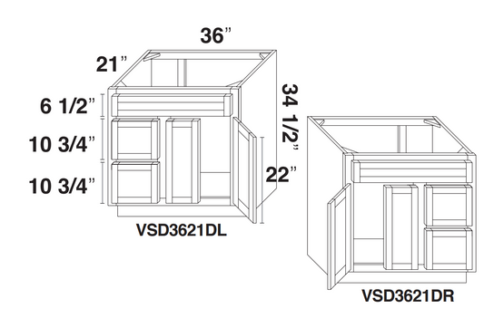 White Shaker Vanity Sink Base 36" with Two Drawers