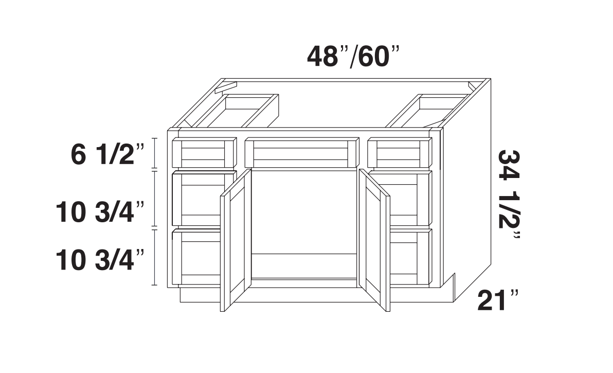 White Rift Oak Shaker Vanity Sink Base 48"/60" Center Sink