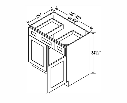 Charcoal Shaker Vanity Sink Base 36"-48" Wide With Two Drawers on Top