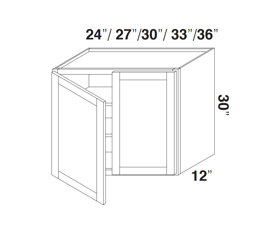 White Rift Oak Shaker Wall Cabinets 30" Tall - Double Door