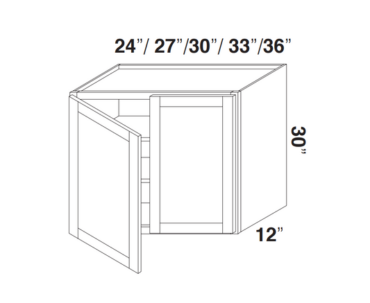 White Shaker Wall Cabinets 30" Tall - Double Door