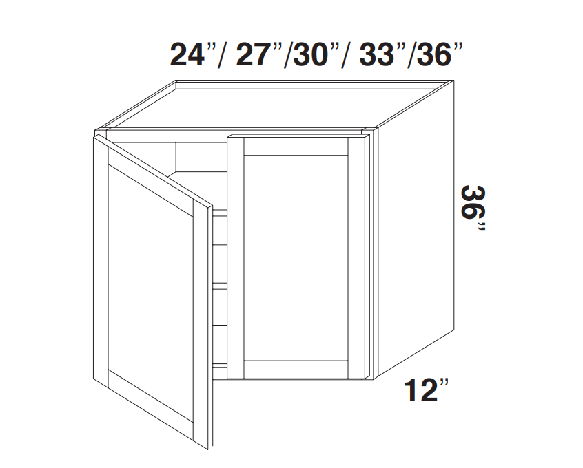 White Rift Oak Shaker Wall Cabinets 36" Tall - Double Door