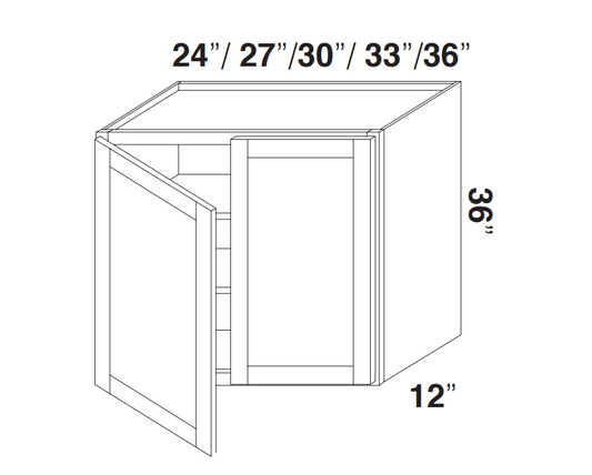 White Rift Oak Shaker Wall Cabinets 36" Tall - Double Door