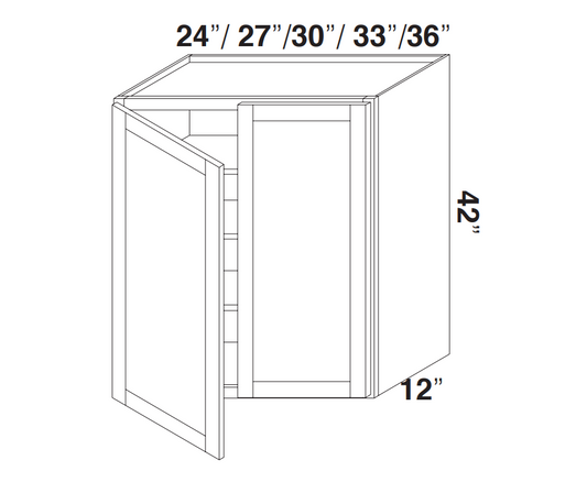 White Rift Oak Shaker Wall Cabinets 42" Tall - Double Door