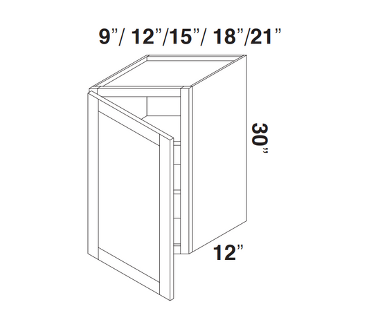 White Rift Oak Shaker Wall Cabinets 30" Tall - Single Door