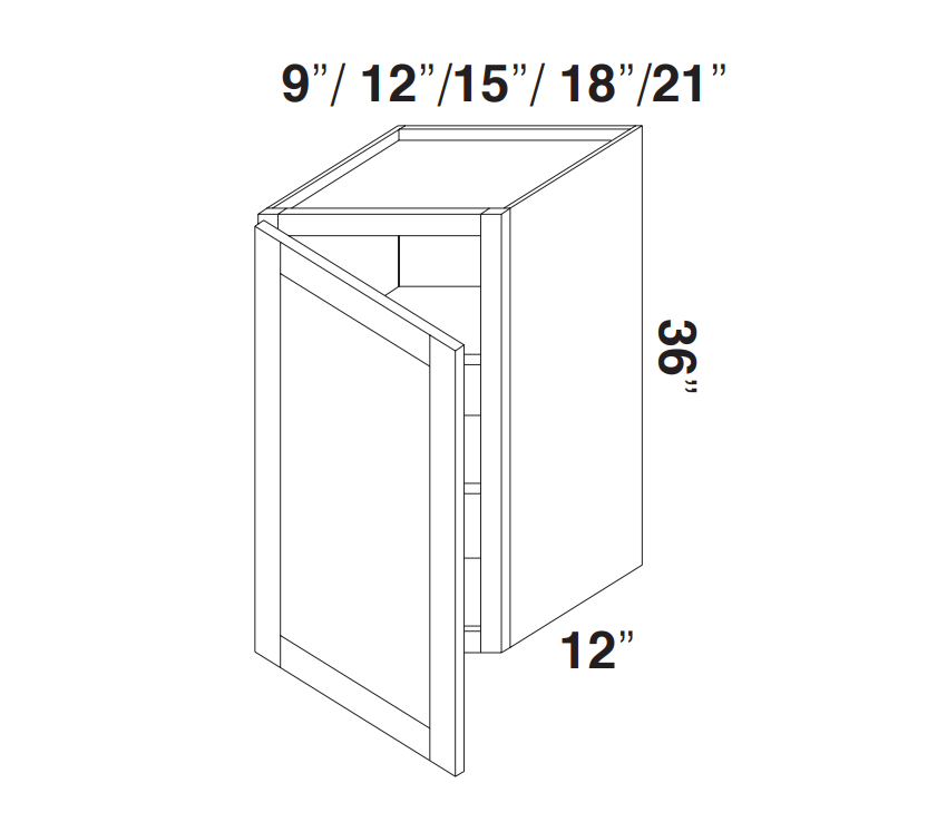 White Rift Oak Shaker Wall Cabinets 36" Tall - Single Door