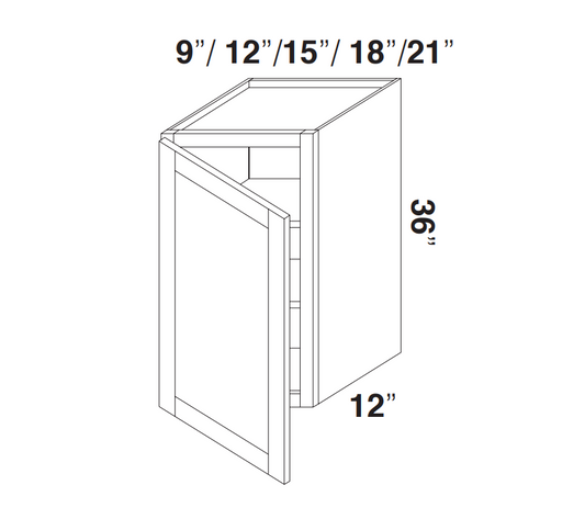 White Shaker Wall Cabinets 36" Tall - Single Door