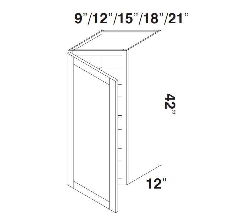 White Rift Oak Shaker Wall Cabinets 42" Tall - Single Door