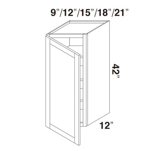 White Rift Oak Shaker Wall Cabinets 42" Tall - Single Door