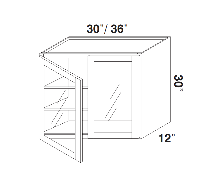 White Shaker Wall Cabinets With Glass - 30" Tall