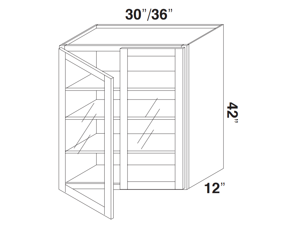 Empire Blue Double Shaker Wall Cabinets With Glass - 42" Tall