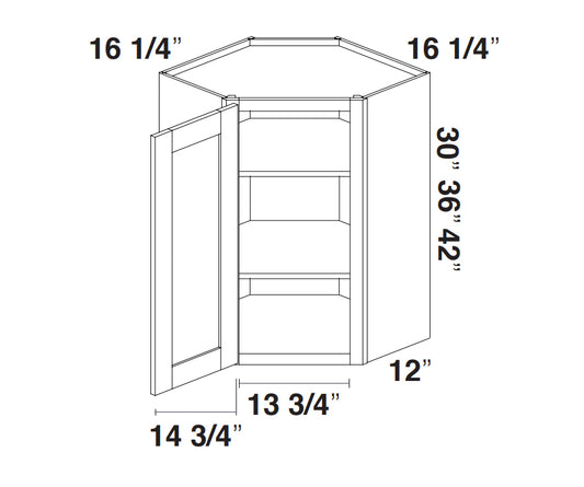 White Rift Oak Shaker Wall Diagonal Corner Cabinet