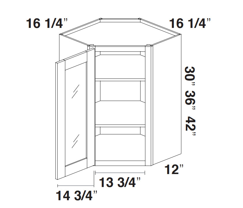 White Rift Oak Shaker Wall Diagonal Corner Cabinet With Glass