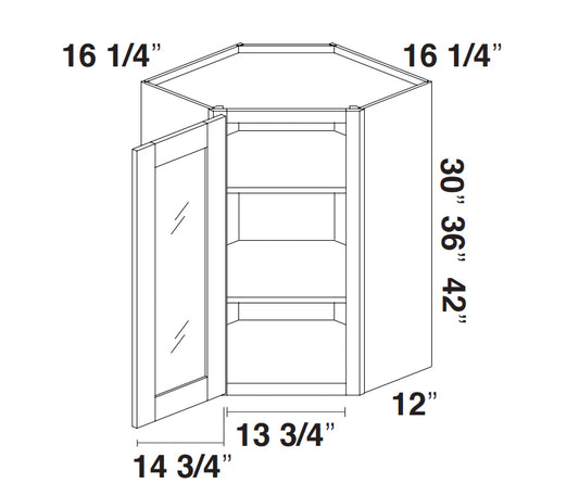 White Rift Oak Shaker Wall Diagonal Corner Cabinet With Glass