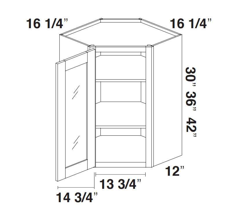 White Shaker Wall Diagonal Corner Cabinet With Glass