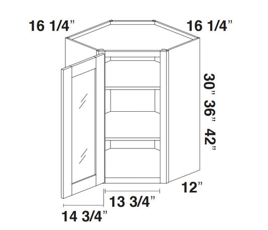 White Shaker Wall Diagonal Corner Cabinet With Glass