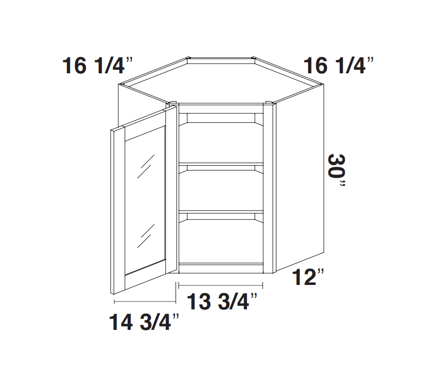 White Slim Shaker Wall Diagonal Corner Cabinet With Glass