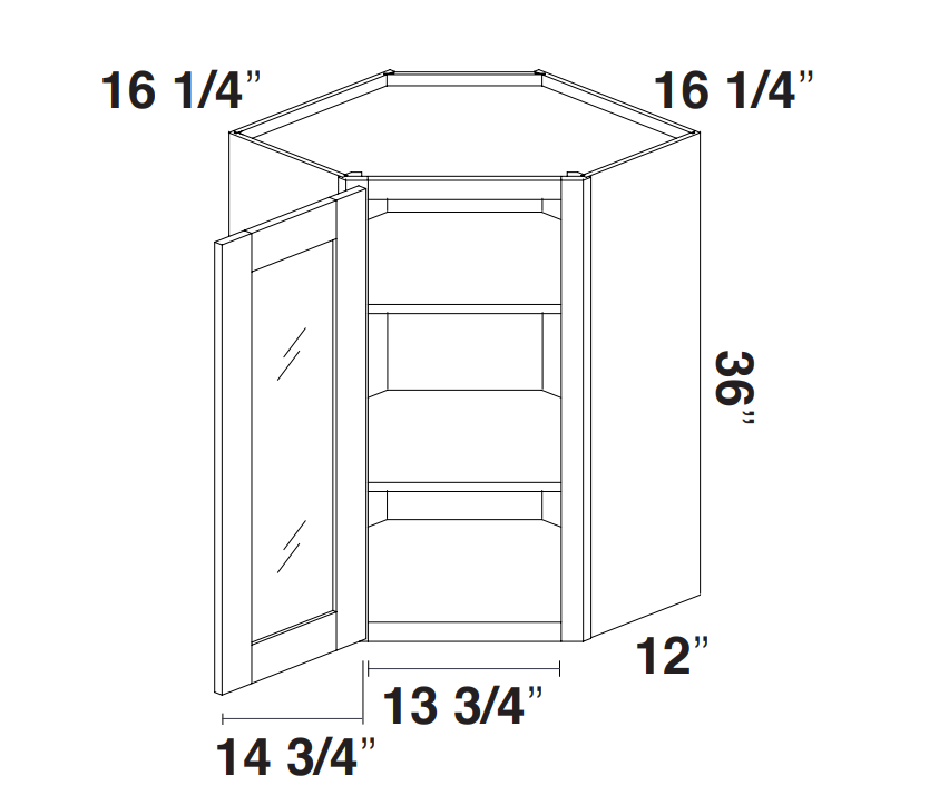 White Rift Oak Shaker Wall Diagonal Corner Cabinet With Glass