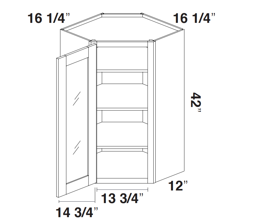 White Rift Oak Shaker Wall Diagonal Corner Cabinet With Glass