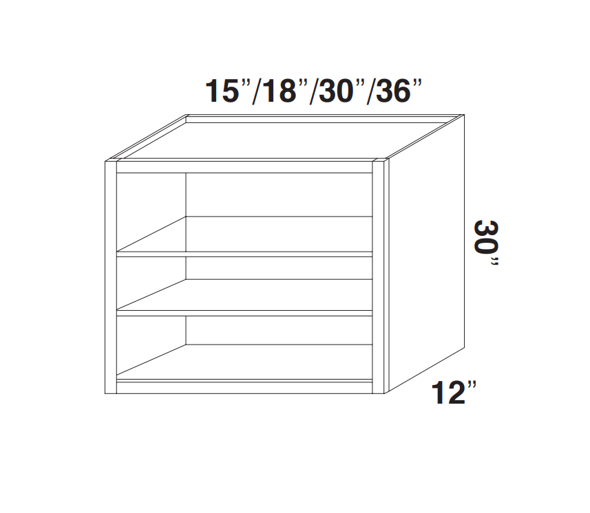 White Rift Oak Shaker Wall Open Cabinets - 30" Tall