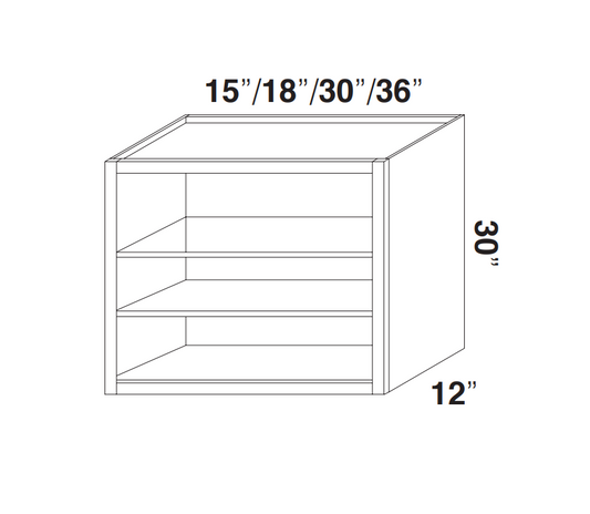 White Rift Oak Shaker Wall Open Cabinets - 30" Tall