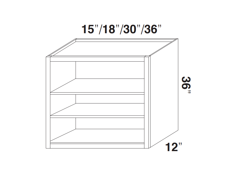 White Rift Oak Shaker Wall Open Cabinets - 36" Tall