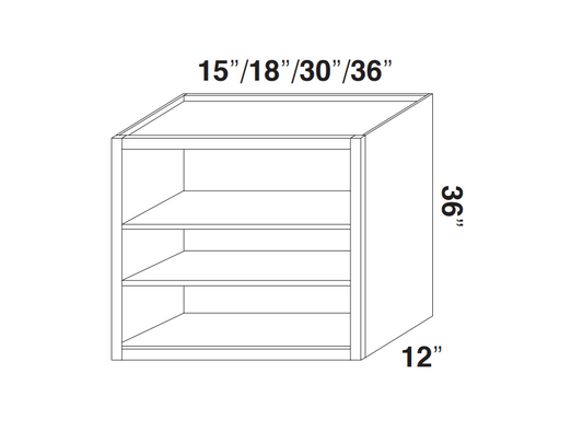 White Rift Oak Shaker Wall Open Cabinets - 36" Tall