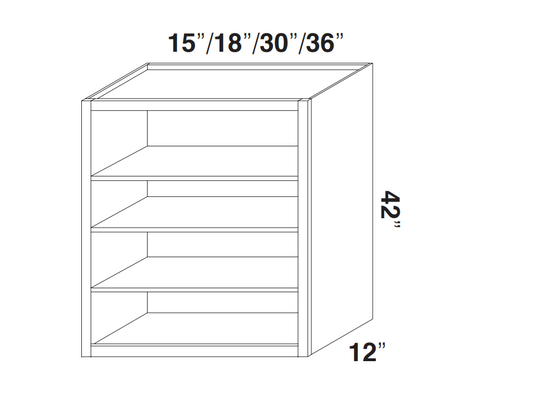 White Rift Oak Shaker Wall Open Cabinets - 42" Tall