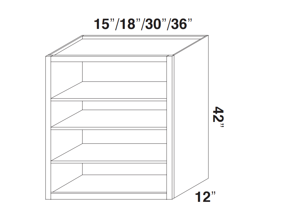 White Slim Shaker Wall Open Cabinets - 42" Tall