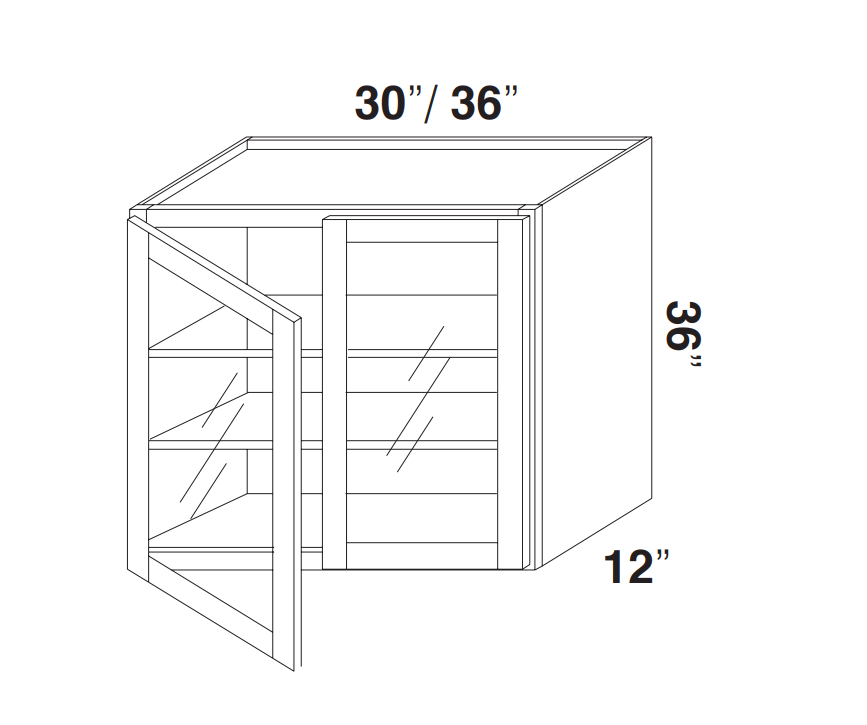 White Rift Oak Shaker Wall Cabinets With Glass - 36" Tall